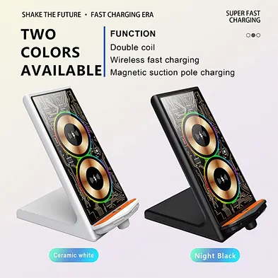Mobile Phone 15W Fast Wireless Charging 3 In 1 Qi Stand Charger with night light