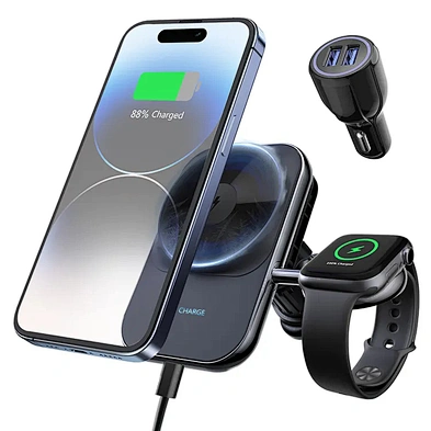 15w Magnetic Fast Car Charger Wireless Phone Holder Air Vent Holder 2 In 1 Wireless Car Charger Watch