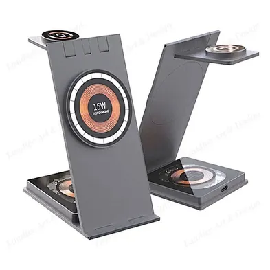 HOT sale product Magnetic Charger Foldable C Stand Qi 15W 3 In 1 Foldable Wireless Charger