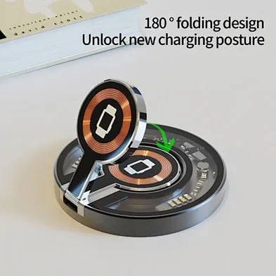 2024 high quality hot selling Foldable Wireless Transparent Charger Magnetic 2 In 1 wireless charger