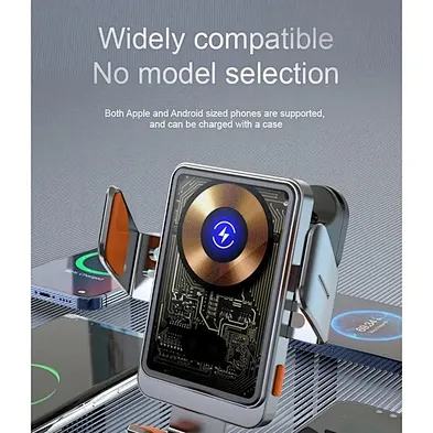 Transparent Metal Alloy Foldable 15W Hold Mobile Phone Holder Magnetic Car  Wireless Charger