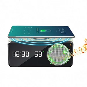 JEDI W26 Multifunction Qi Portable Led Digital Display Alarm Clock Mini Portable BT Speaker Wireless Charger