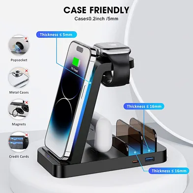 36W 5 in 1 wireless charger Desktop Charger multi functional wireless charging Station with TYPE-C AND USB OUTPUT