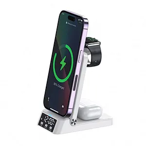 Multifunctional  Fast Charging Stand 4in1 Foldable Portable Digital Alarm A60 3 In 1 Wireless Charger With Clock