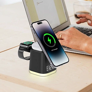 Wholesale Cube Shape Time Display 5 in 1 Magnetic Suction Wireless Charger With Led Light H57
