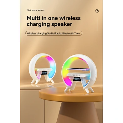 Clock Speaker Charging Smart phone 4-In-1 Alarm With Bt Fm Radio Phone Colorful Night Light Wireless Charger
