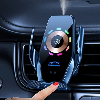 2024 Magic Clip Aroma Diffuser Navigation Bracket 15W Car Wireless Phone Holder And Charger With Running Light