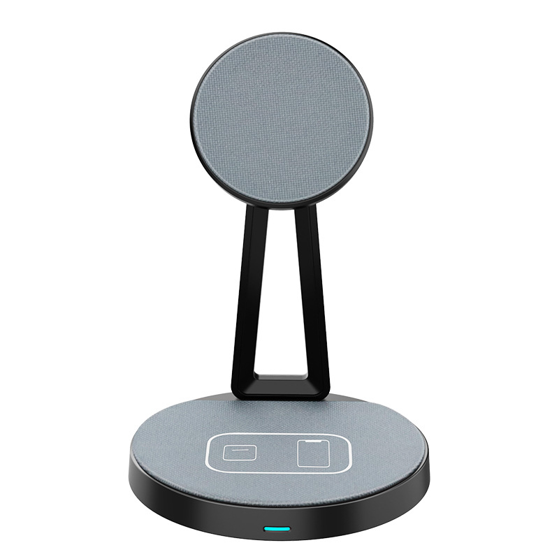 2-in-1 Desktop Magnetic Wireless Charging Station Dock For Fabric 15w Fast Wireless Charger Stand For mobile phone