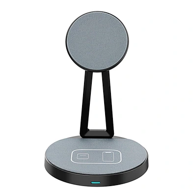 2-in-1 Desktop Magnetic Wireless Charging Station Dock For Fabric 15w Fast Wireless Charger Stand For mobile phone