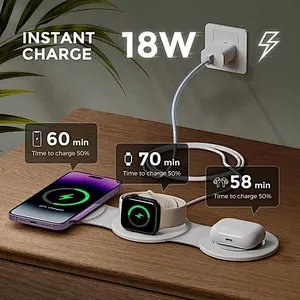 2024 Trendy 18W Qi Fast Chargers Portable 3 In 1 Magnetic Foldable Wireless Charger Pad