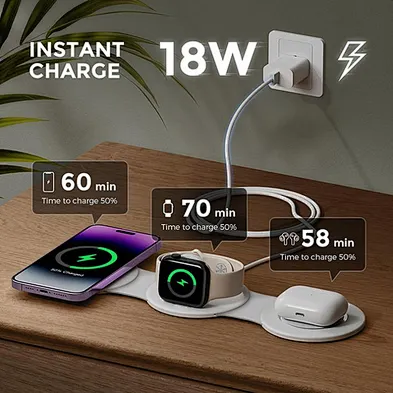 2024 Trendy 18W Qi Fast Chargers Portable 3 In 1 Magnetic Foldable Wireless Charger Pad