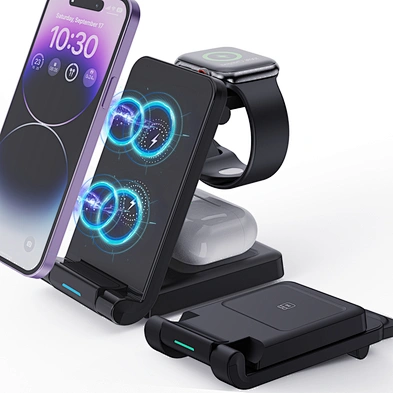 3-In-1 Foldable  Magnetic & Stand Fast 15W Portable 3 In 1 Wireless Charger