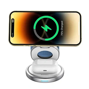 High Quality 15W Fast Charing Dock Magnetic Foldable 3 In 1 Wireless Charger With Logo Printing H120