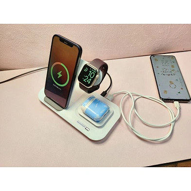 15W Wholesale Desktop Hot Sale Customize Foldable Qi Stand 5 In 1 Wireless Charger With Led Light Pedestal
