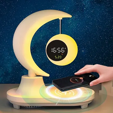 2024 NEW  design Led Circle Lamp And Night Alarm Multifunctional Smart Light 15W Fast Wireless Charger With Clock