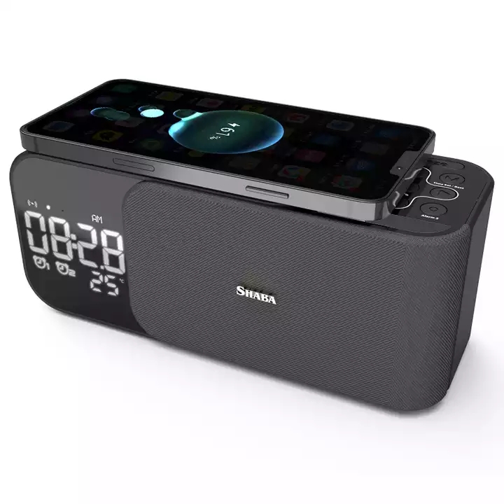 JEDI WD500 FM Radio TF Card Aux In Table Phone 10W Alarm Clock Wireless Charger Speaker With Night Light