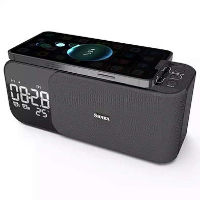 JEDI WD500 FM Radio TF Card Aux In Table Phone 10W Alarm Clock Wireless Charger Speaker With Night Light