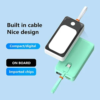 Fast charger Mini Powerbank with digital  LED Usb Tpye-C Display Digital  Built In Cable Portable 10000Mah Power Bank