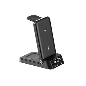 Multifunctional  Fast Charging Stand 4in1 Foldable Portable Digital Alarm A60 3 In 1 Wireless Charger With Clock