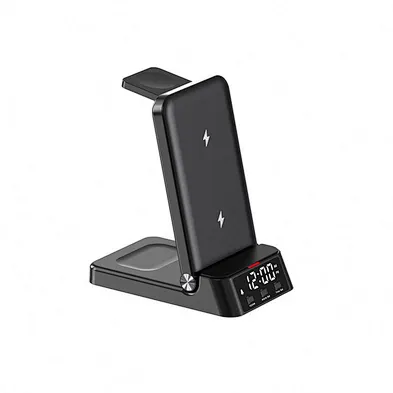 Multifunctional  Fast Charging Stand 4in1 Foldable Portable Digital Alarm A60 3 In 1 Wireless Charger With Clock