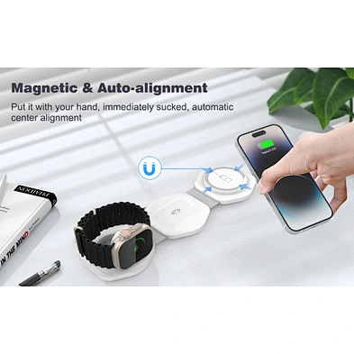 Qi Fast Chargers Portable 3 In 1 Magnetic Foldable Wireless Charger Pad For Iphone For Airpods