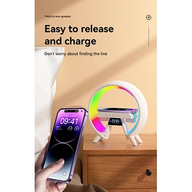 Clock Speaker Charging Smart phone 4-In-1 Alarm With Bt Fm Radio Phone Colorful Night Light Wireless Charger