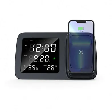 2024 multifunction wireless charger clock And Temperature Digital Projection Alarm Clock With 15W Wireless Charger