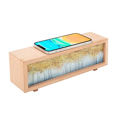 2024 new design For phoneDesk Wood Bedroom Led Wooden Wireless Phone Charger Stand
