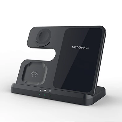 3 In 1 Stand Pad For phoneDesk Docking Qi Quick Charger 15W Wireless Fast Charger