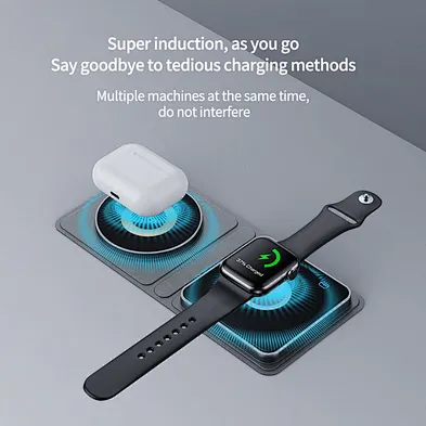 2024 leather wireless charger Station With Fast 2 In 1 Foldable Wireless Phone Charger