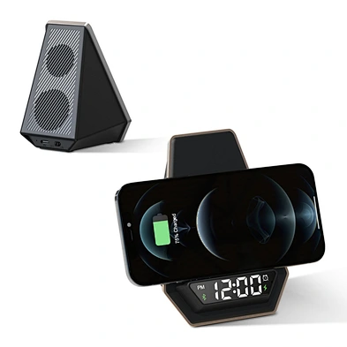 Clock alarm clock with illuminated logo suitable for Apple phone holder wireless charging BT speaker