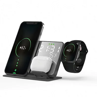 2024 new desgin wireless charger for phoneWireless Charger 4 In 1 With Digital Alarm Clock