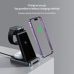 2024  multifunction aluminum wireless charger 20W 3  In 1 Wireless Charger Stand