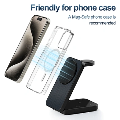 Magnetic Foldable Black Universal Charging Station 3 In 1 Wireless Charger