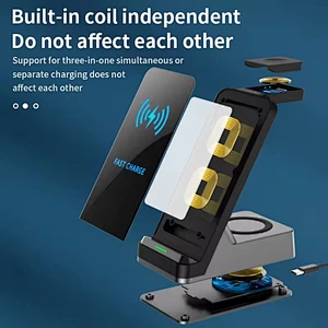 15W QI H15 3 in 1 Multifunctional Fast Charging Qi Table Standing Station 3IN1 Wireless Charger With LED Logo