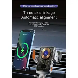 Magnetic  With Led For Transparent 15W Qi Magnetic Phone Holder Car Wireless Charger