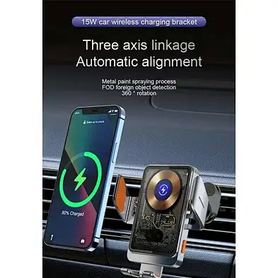 Magnetic  With Led For Transparent 15W Qi Magnetic Phone Holder Car Wireless Charger