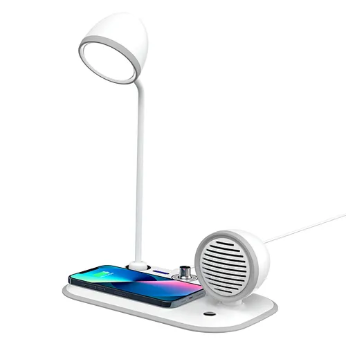 Multifunction 3 in 1 Led - Table Station Speaker Night Desk Fast Qi Light Wireless Charger With Lamp