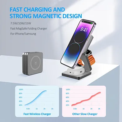 Hot sale Portable Magnetic 3 In 1 Wireless Charger Foldable multifunction wireless charger