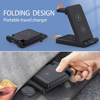JEDI Wholesale Easy Carry Foldable Charging Stand 15W 3-IN-1 Wireless Charger For Phone Watch Earphones