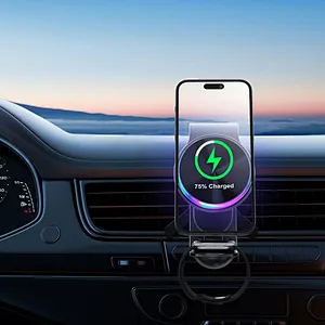 15w Car Charger Magnetic 2 in 1 Led Atmosphere Lamp Car Wireless Charger Holder Aluminum Magnetic Wireless Car Charger B026