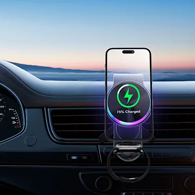 15w Car Charger Magnetic 2 in 1 Led Atmosphere Lamp Car Wireless Charger Holder Aluminum Magnetic Wireless Car Charger B026