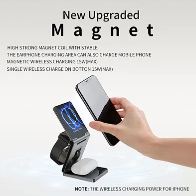 3-In-1 Magnetic Stand Aluminum Foldable Wireless Charger 3 In 1