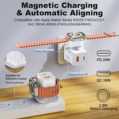 2024 new multifunction   Usb C Charger for Watch 2 In 1 Magnetic wireless charger