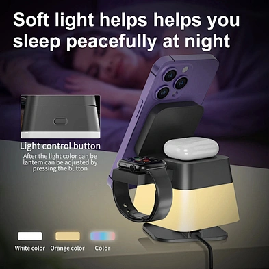 Factory Qi Charging Station Stand RGB Colorful Lamp Cube 3-1 Multi-functiion Magnetic Wireless Charger 2024