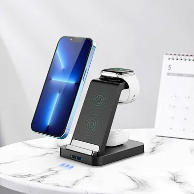 JEDI 3 in 1 15w Fast Charge Wireless Charger Stand holder QI Wireless Charging Multifuncion Station for Phone Watch Earbuds