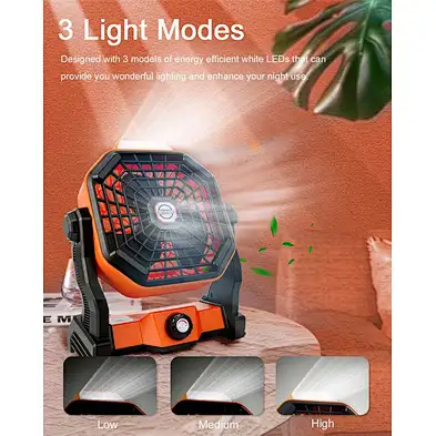 New Design Eco-friendly Portable Camping Fan Led Light Fan 5200mah camping fan rechargeable with led lantern