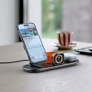2024 Latest Design QI2 3 in 1 Foldable Magnetic Wireless Charger Stand for phonemultifunction fast charger