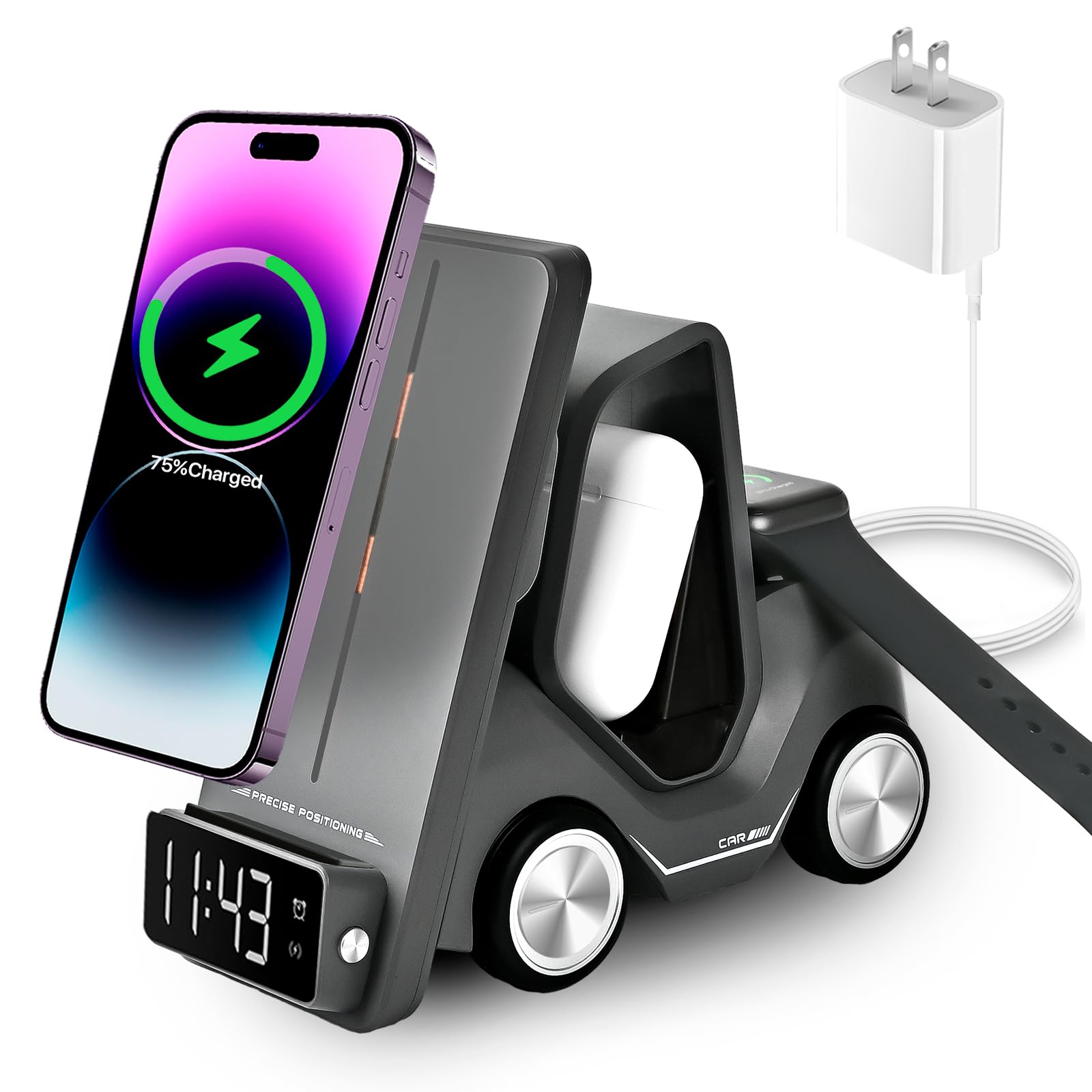 6 in 1 forklift charger  car shape alarm clock wireless charger car shaped multifunction wireless charger