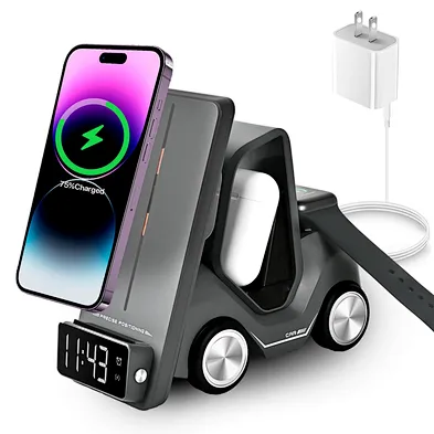 6 in 1 forklift charger  car shape alarm clock wireless charger car shaped multifunction wireless charger
